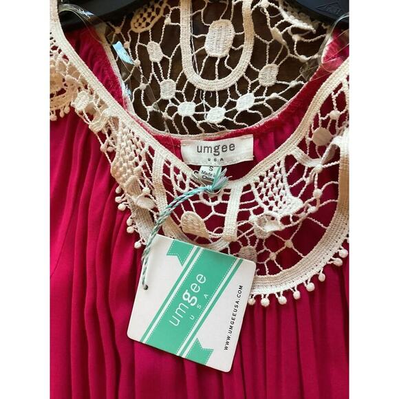Umgee Bohemian Dress Fuchsia Boho Peasant Crocheted Tiered Sundress Sz Small NWT - Picture 9 of 11